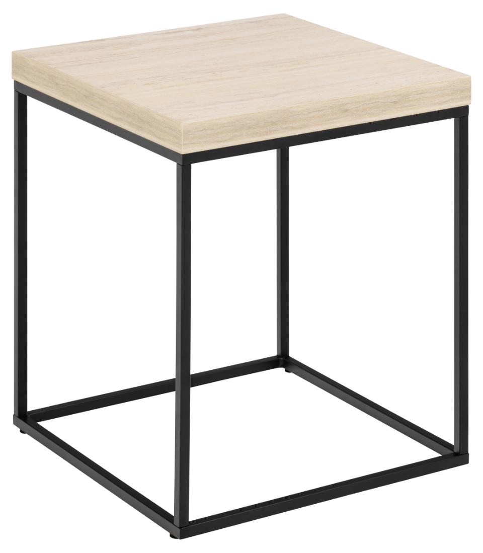 Act Nordic Barossa Sofabord Kvadratisk Beige Papir Travertinlook Sort Stål 40x40