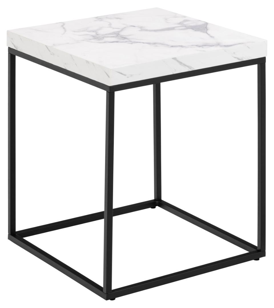 Act Nordic Barossa Sofabord Kvadratisk Hvid Papir Carrara Marmorlook Sort Stål 40x40