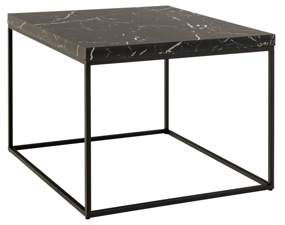 Act Nordic Barossa Sofabord Kvadratisk Sort Papir Marquina Marmorlook Sort Stål 60x60