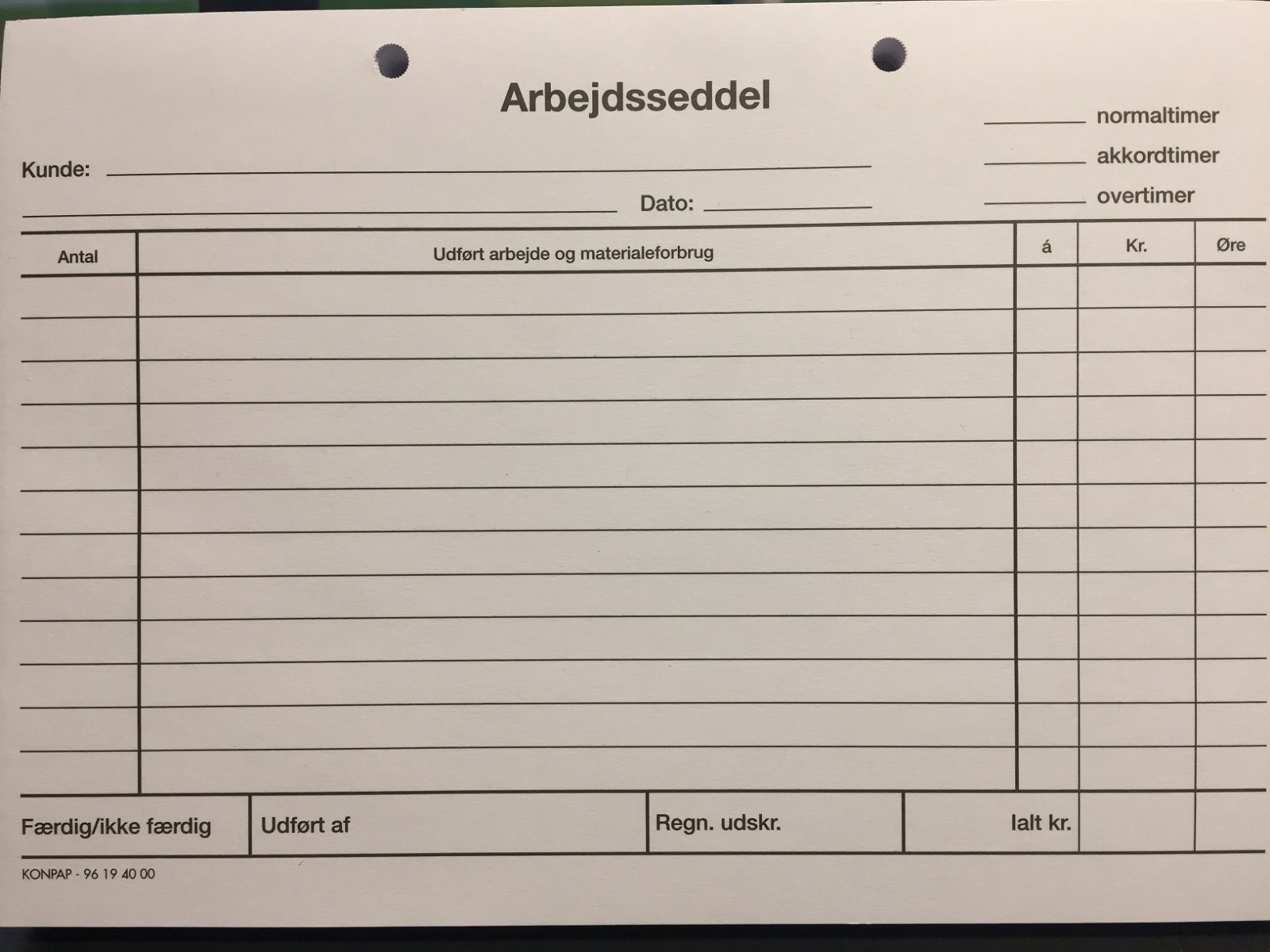 Arbejdssedler  100 Blade Tværformat