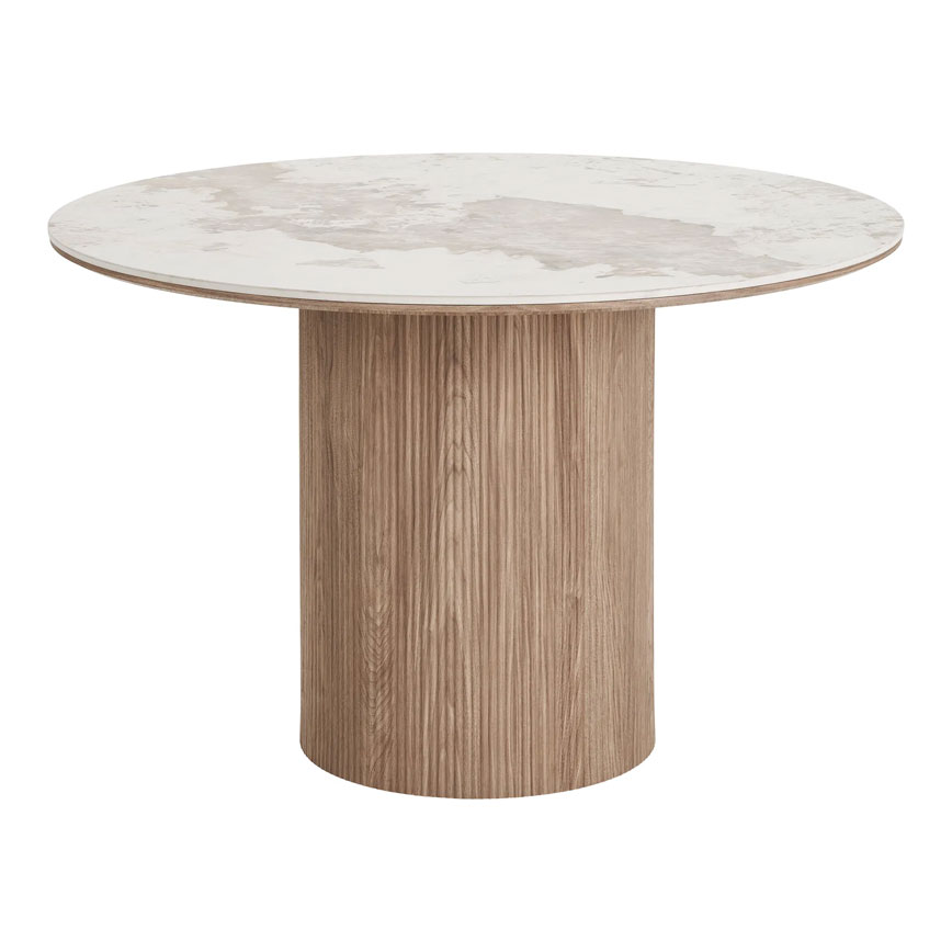 Athens Spisebord ø120cm Keramisk Plade Mdf Dekor Papir Sokkel