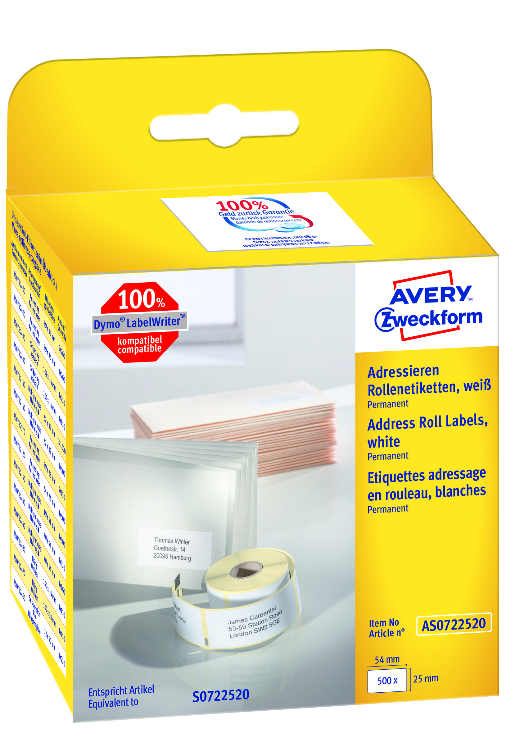 Avery Adresseetiket Rulle 54x25mm 500