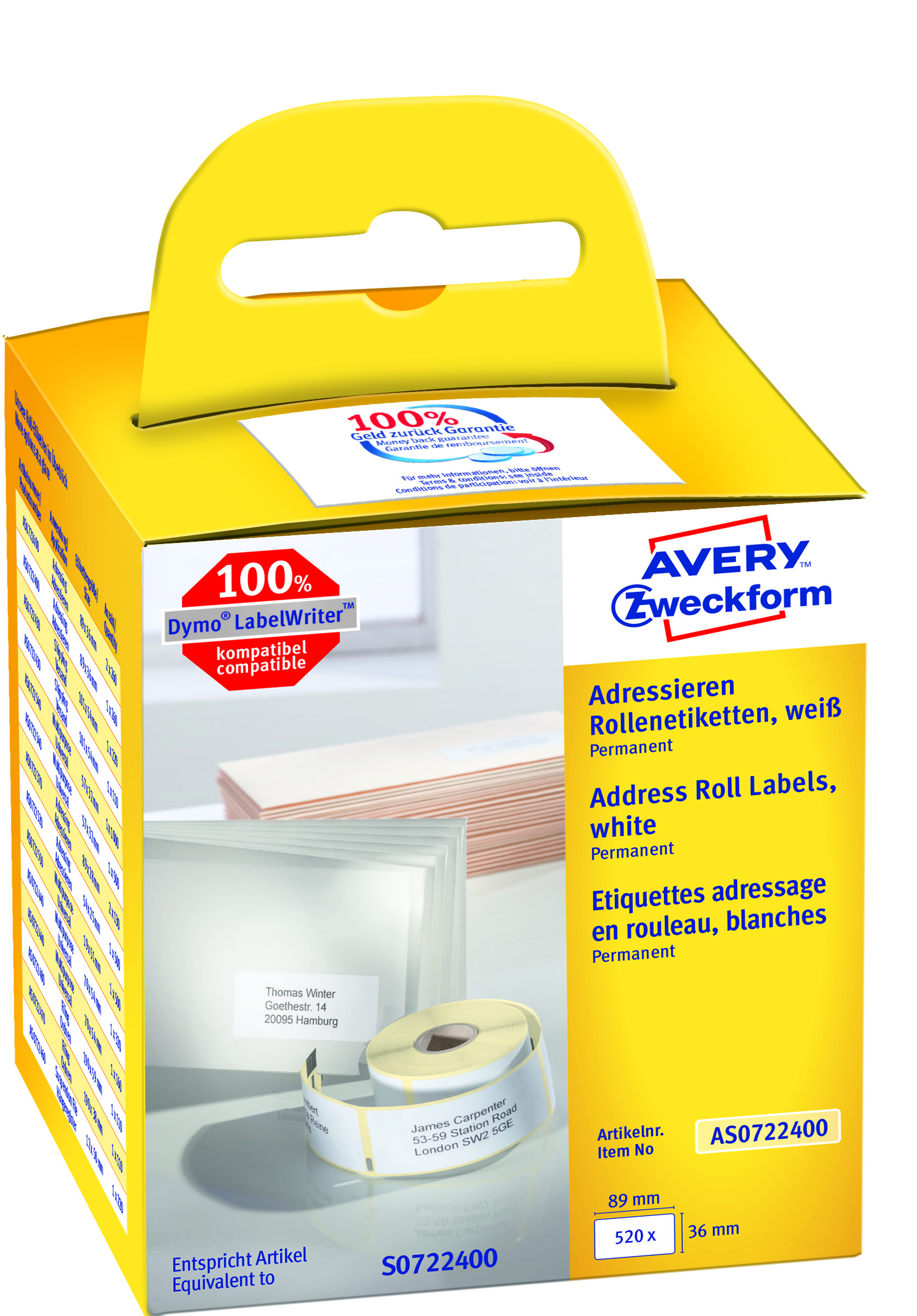 Avery Adresseetiket Rulle 89x36mm 2x260