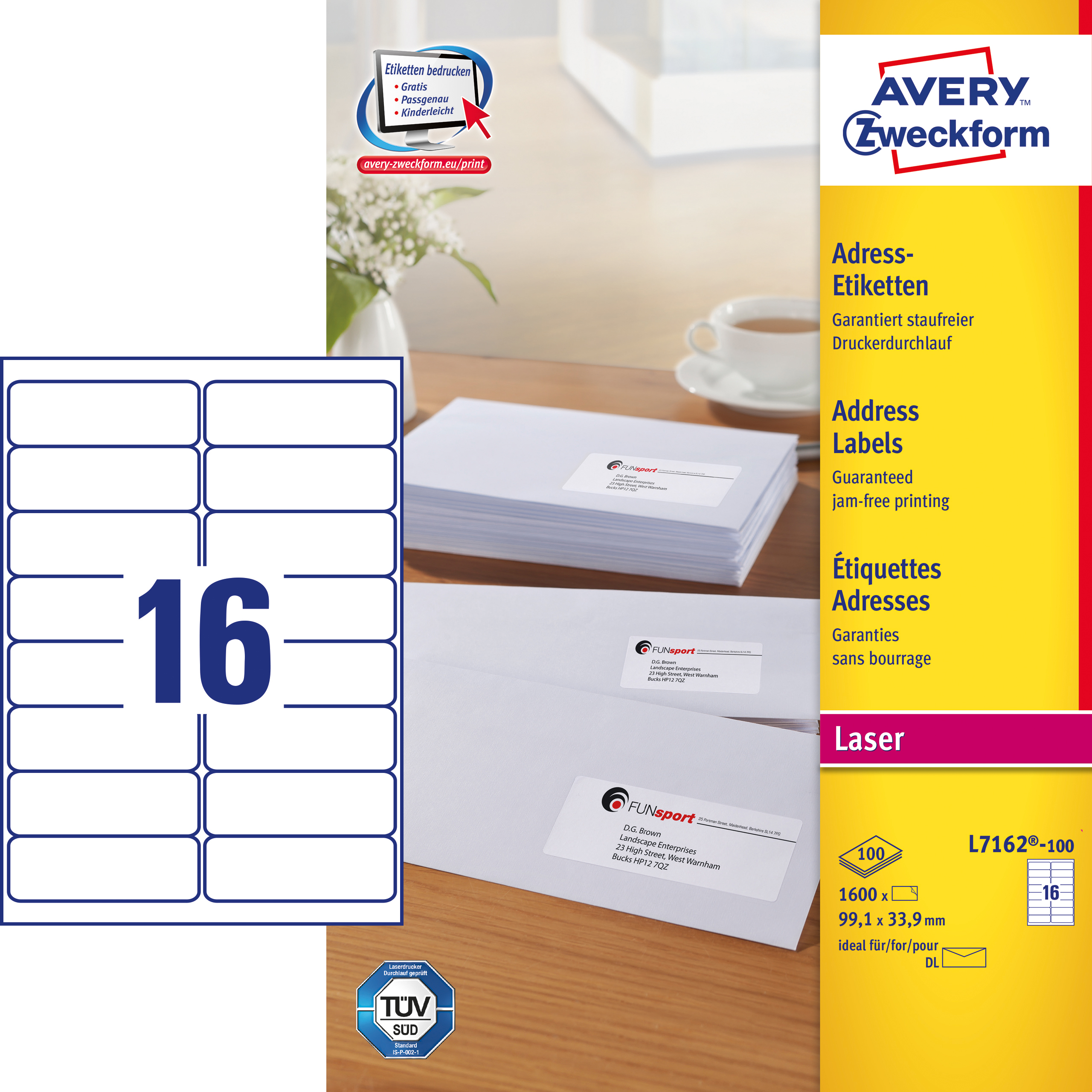 Avery Adresseetiket 1x33 9mm 1600