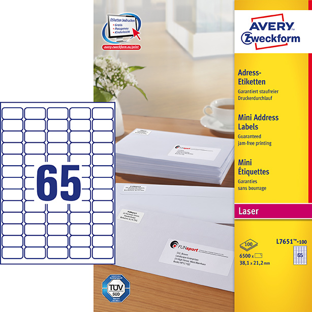 Avery Adresseetiket 1x21 2mm 6500