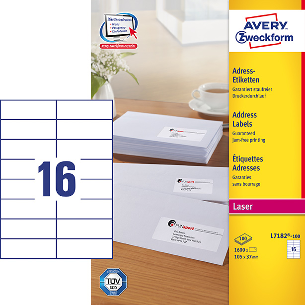 Avery Adresseetiket 105x37mm 1600