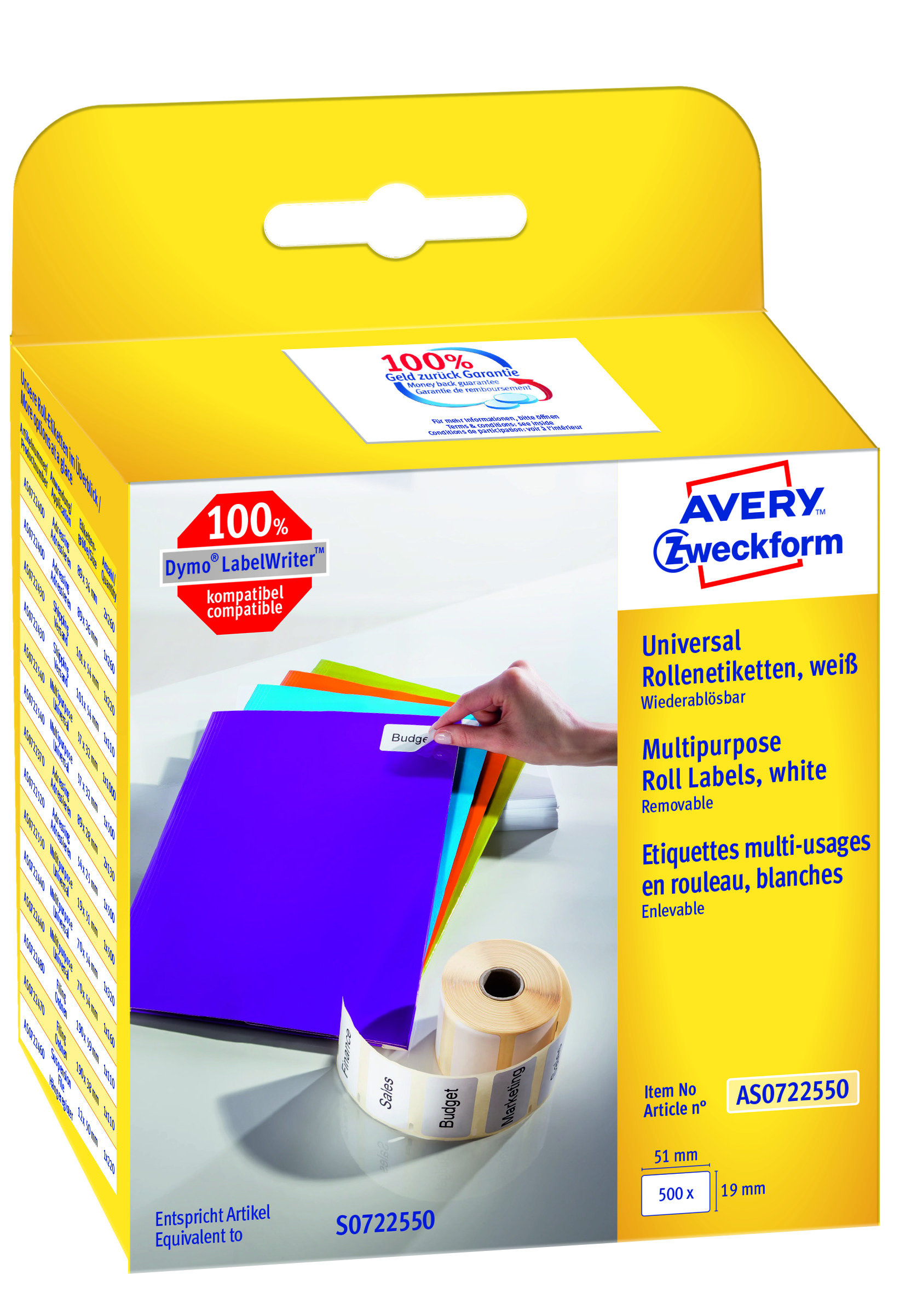 Avery Aftagelig Etiket Rulle 19x51mm 500