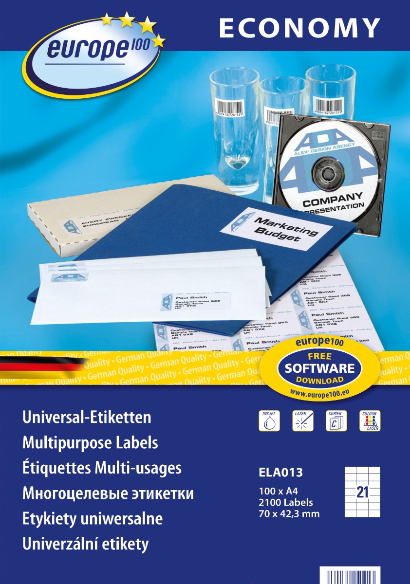 Avery Europe 100 Universal Etiket 70x42 3mm 2100