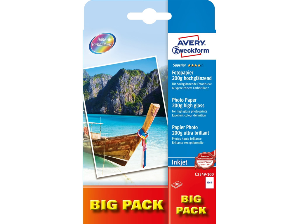 Avery Fotopapir Glossy Inkjet 10x15 200g 100 Stk