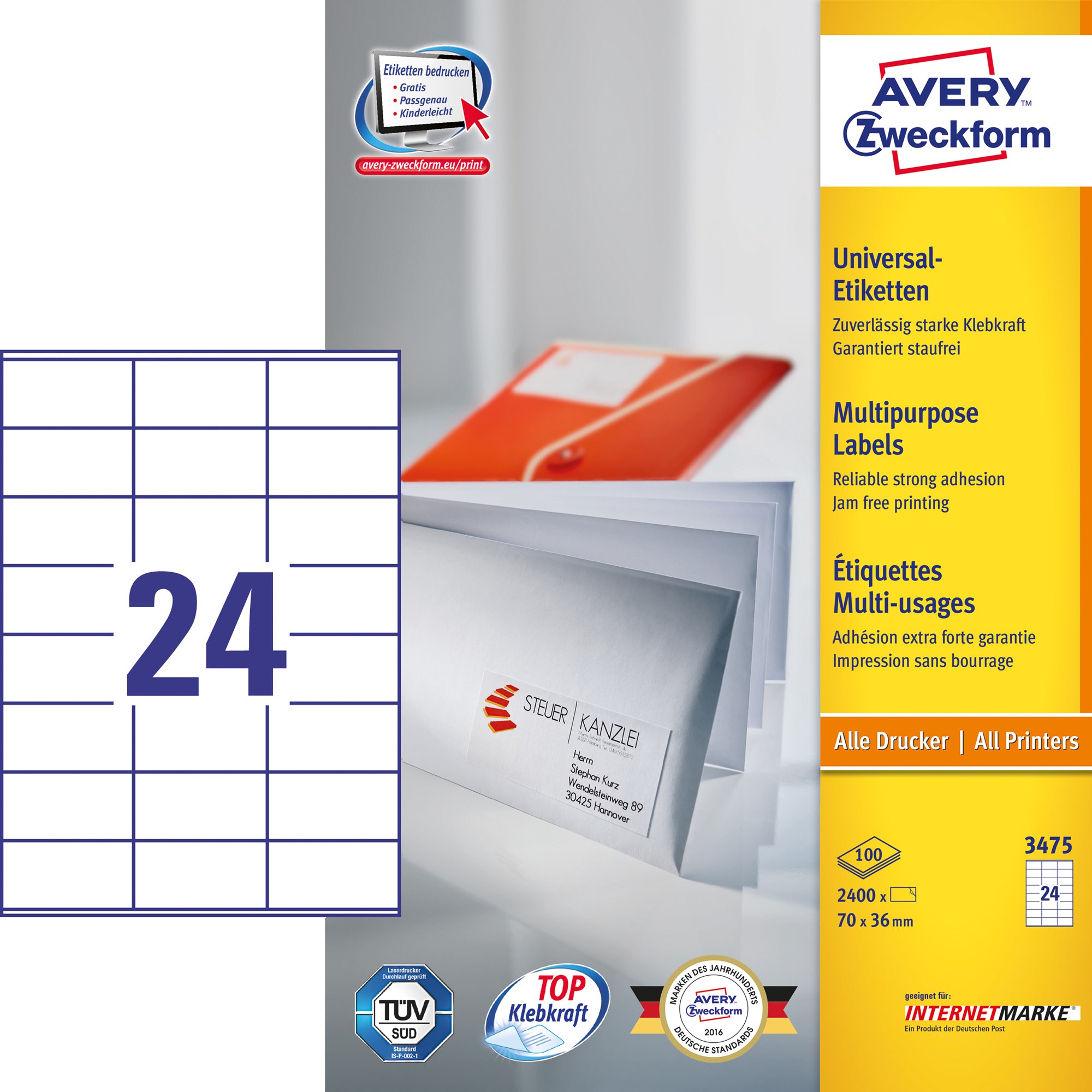 Avery Ilc Universal Etiket 70x36mm 2400