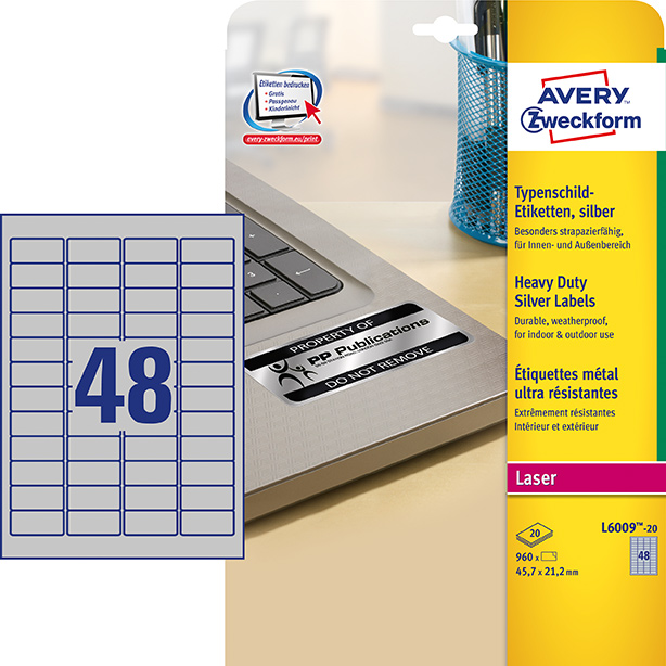 Avery Stærke Polyester Etiket 7x21 2mm Sølv 960