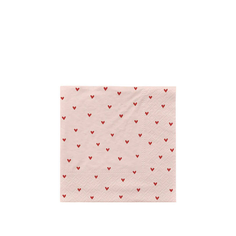 Broste Copenhagen Amor Papirserviet Kvadratisk Lyserød Rød Papir 33x33