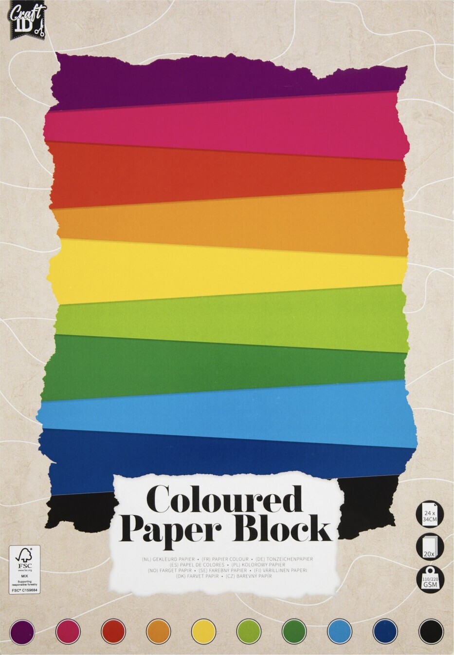 Farvet Papir Blok 24x34 120 220 Ark