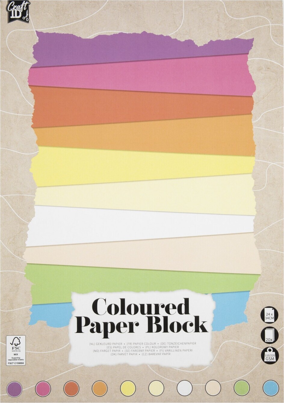Farvet Papir Blok 24x34 120 220 Pastel Farver Ark