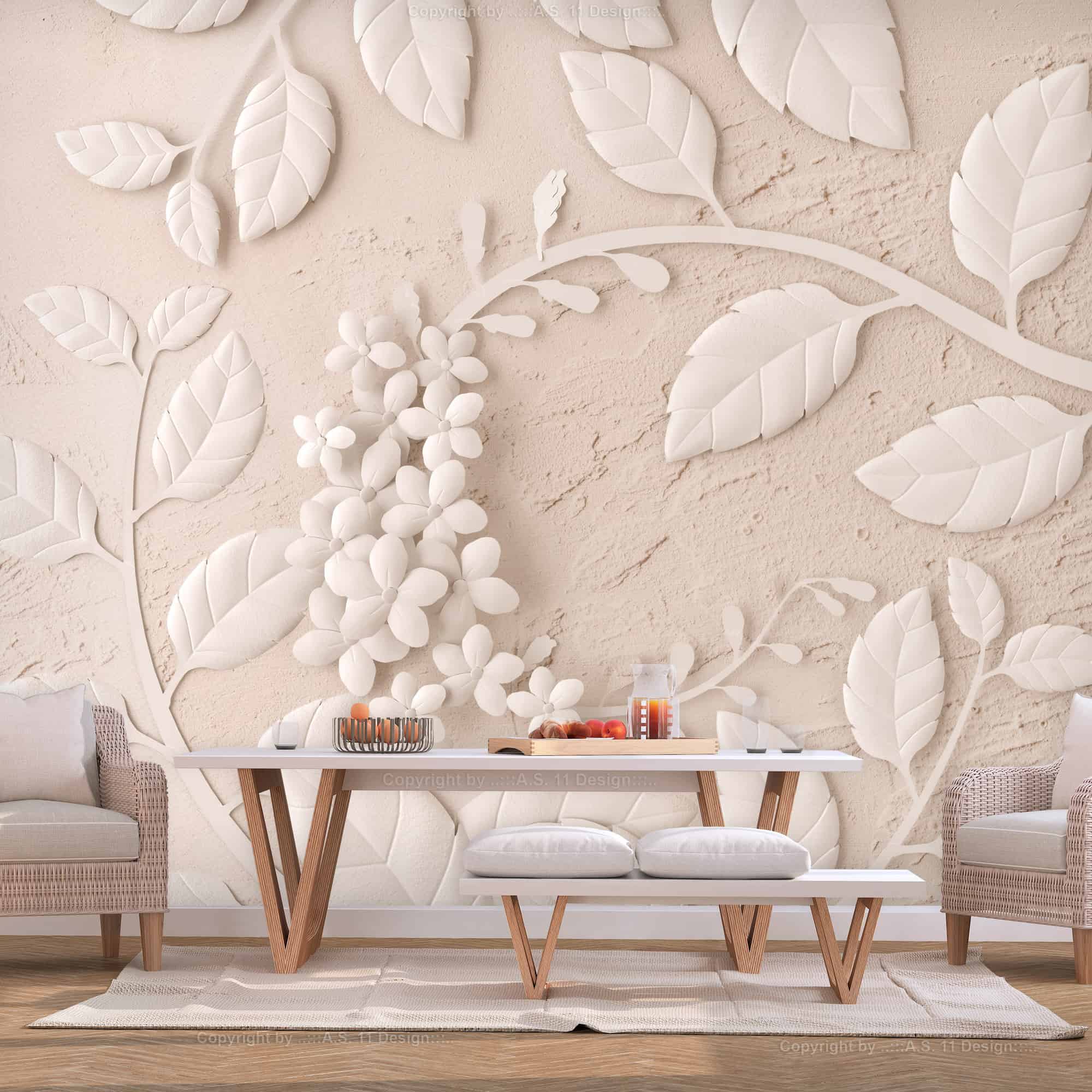 Fototapet Paper Flowers Beige