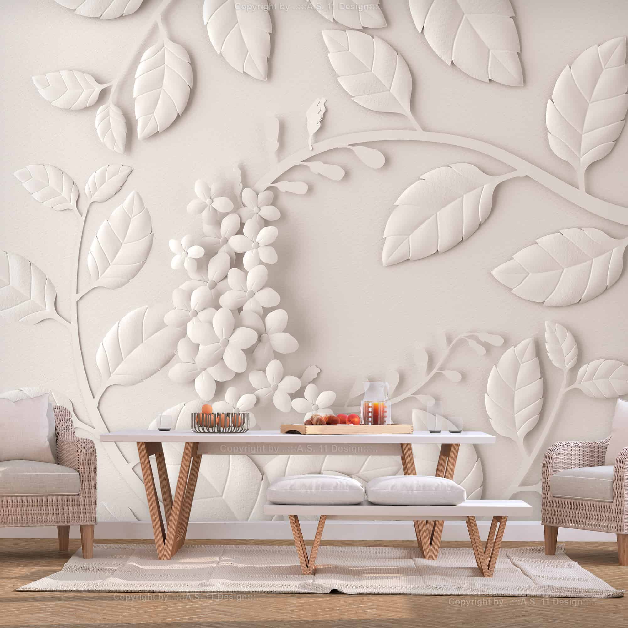 Fototapet Paper Flowers Cream