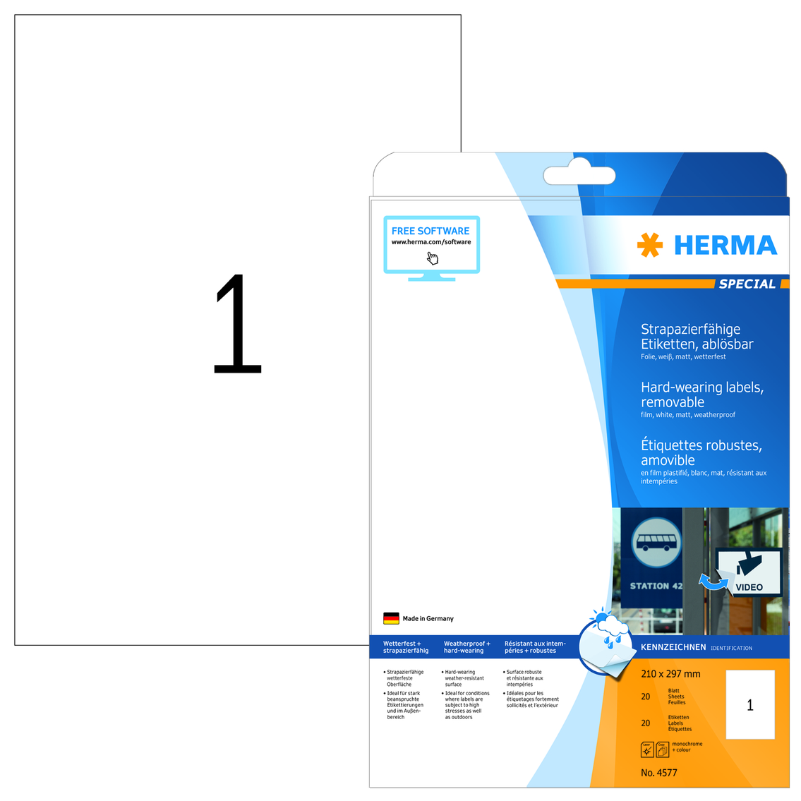 Herma Etiket Aftagelig Vandafvisende 210x297