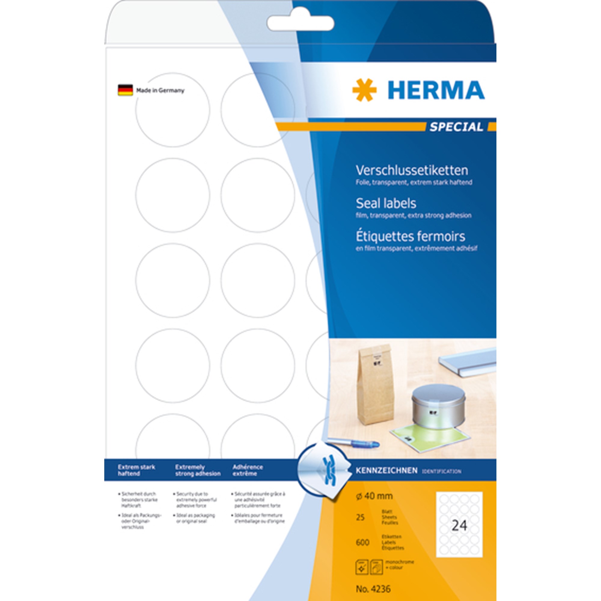 Herma Etiket Film Extremely Strong ø40 Transp 600