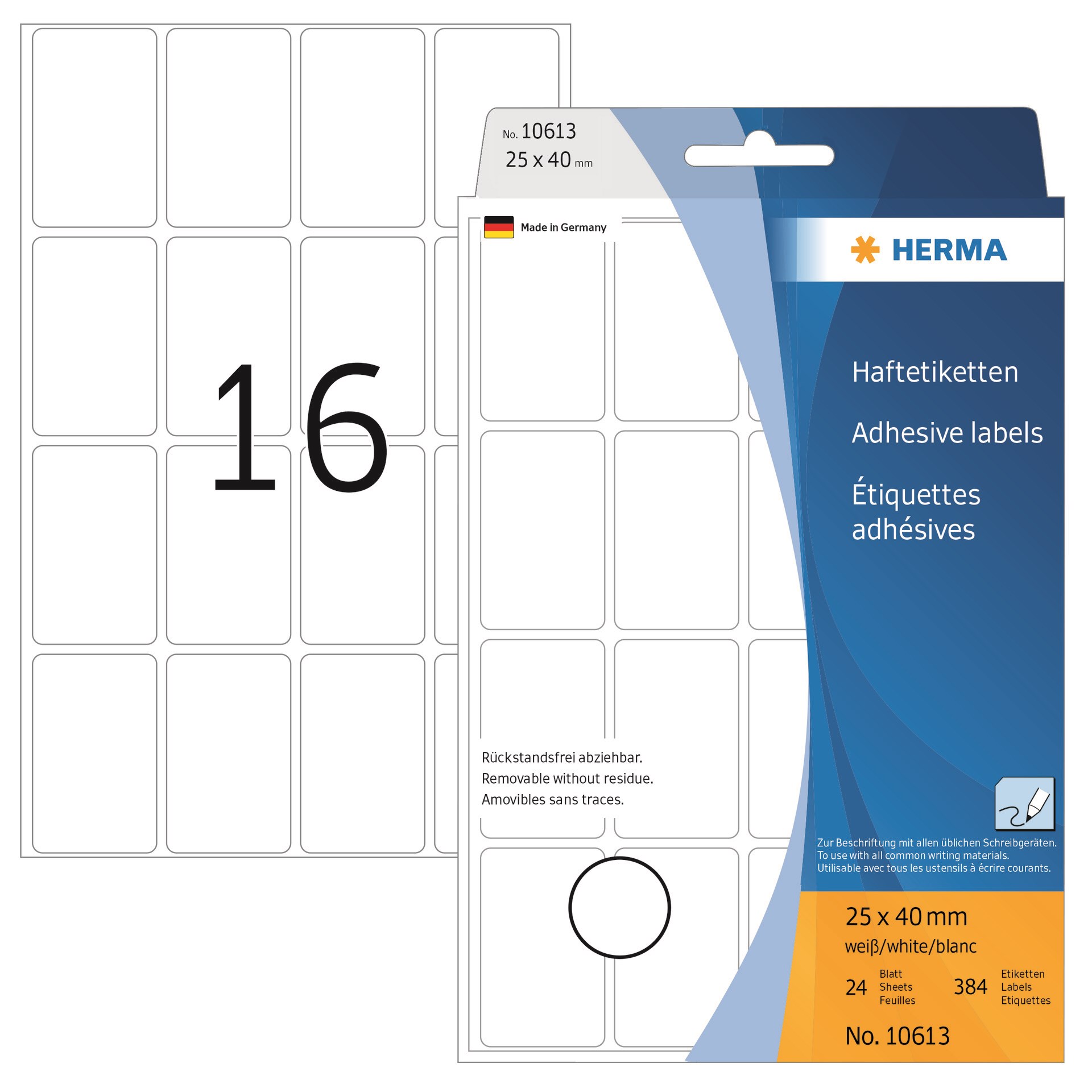 Herma Etiket Manuel Aftagelig 25x40 Hvid 384