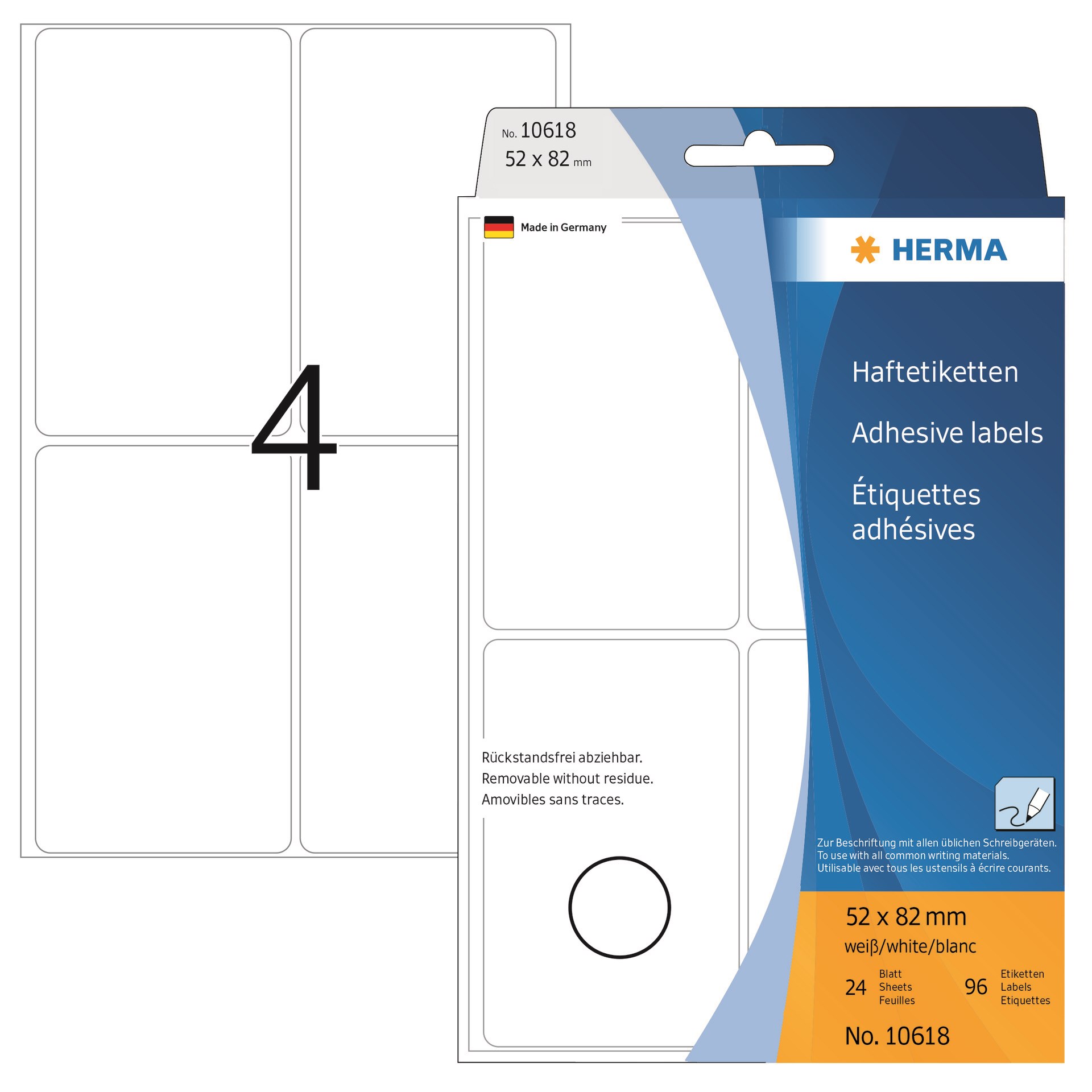Herma Etiket Manuel Aftagelig 52x82 Hvid