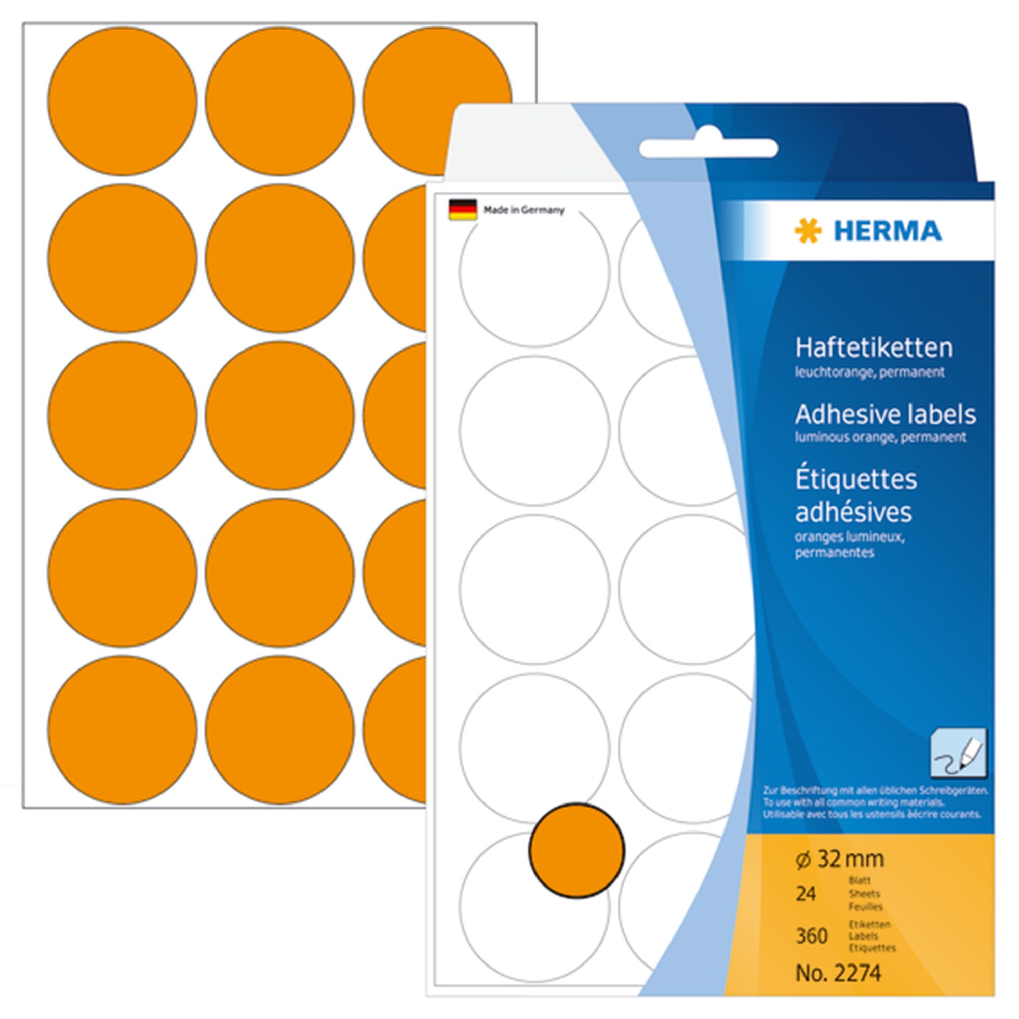 Herma Etiket Manuel ø32 Neon Orange 360