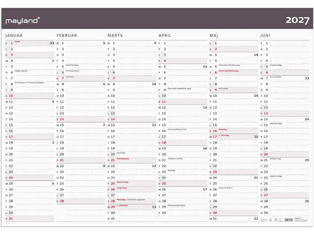 Kæmpekalender Moderne 2x6 Mdr Papir Rør 2027