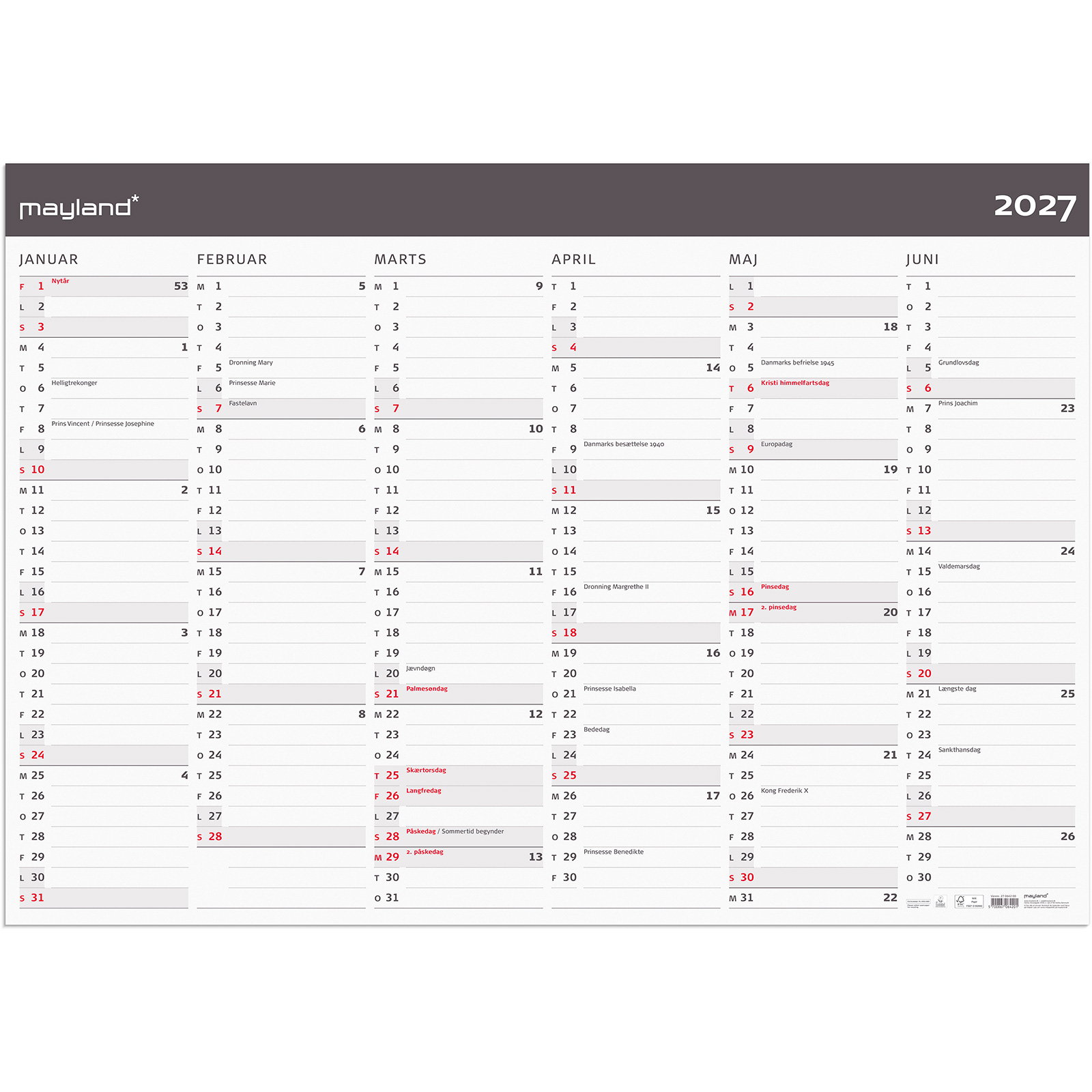 Kæmpekalender Moderne 2x6 Mdr Papir Rør