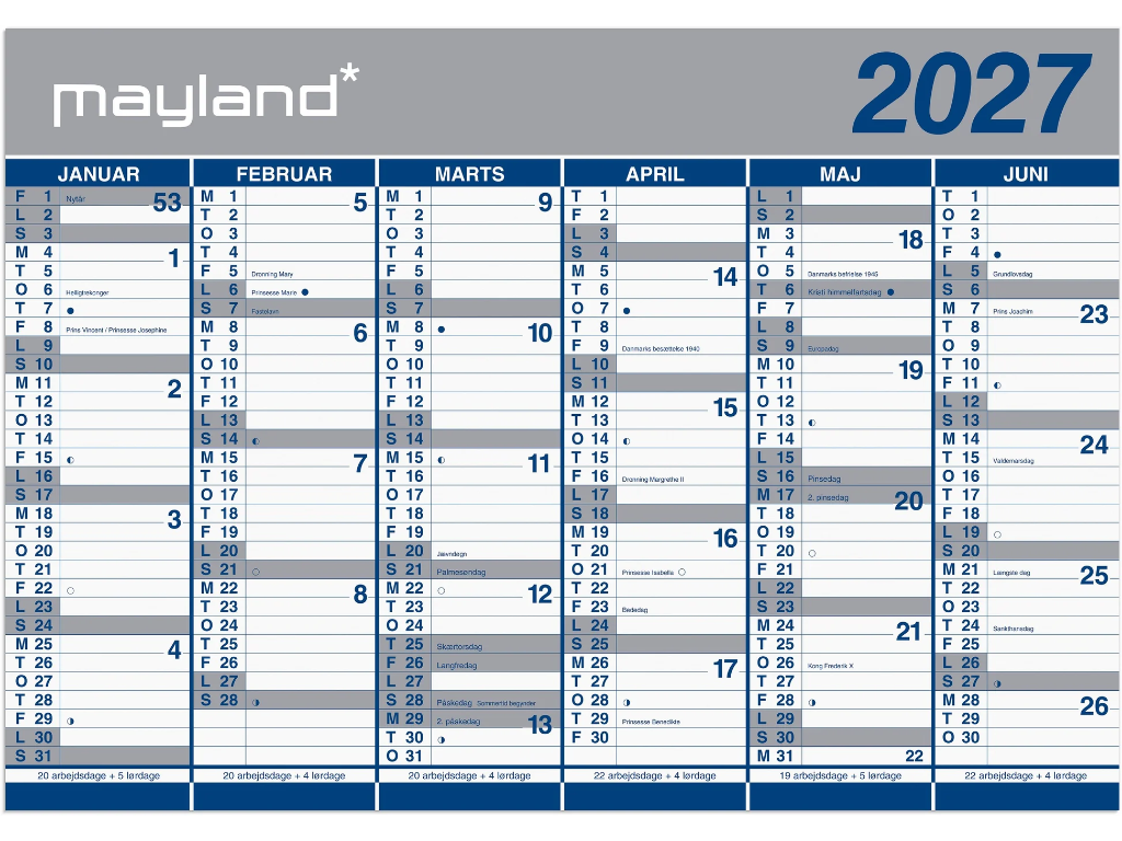 Kæmpekalender 2x6 Mdr Papir 2027 Plastpose