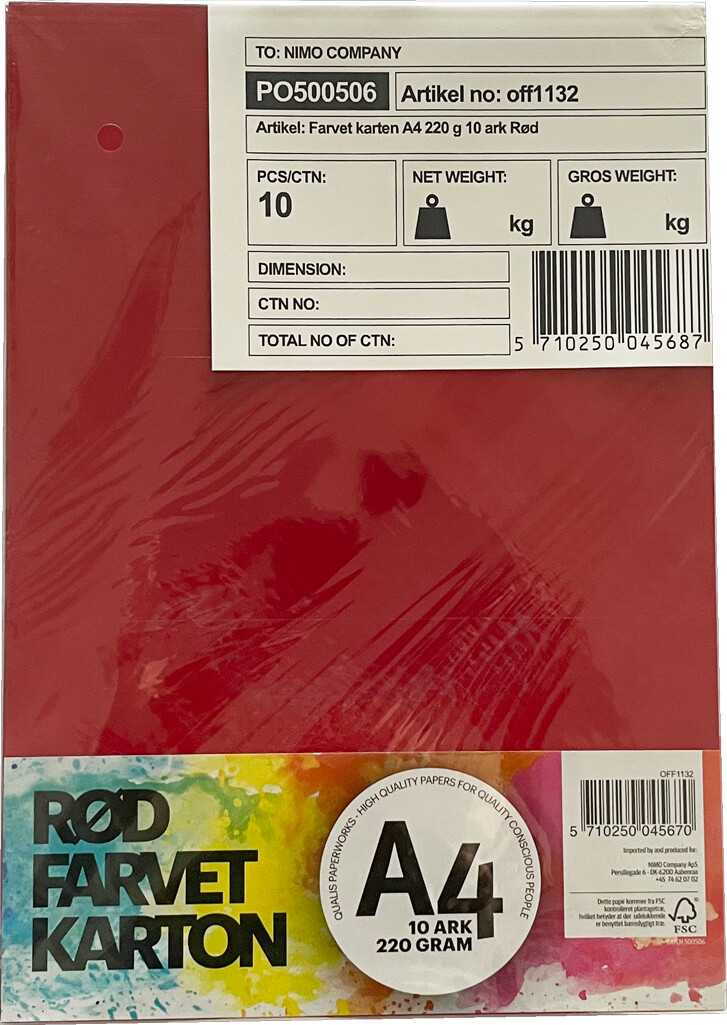 Karton 220 Ark Rød