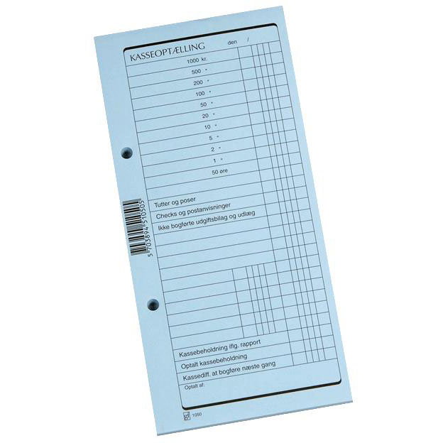 Kasseoptællingsblok 100x210 100 Blå