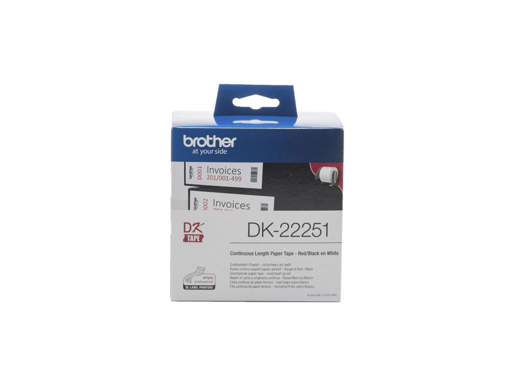 Label Brother Dk22251 62mm Meter Sort Rød Papir