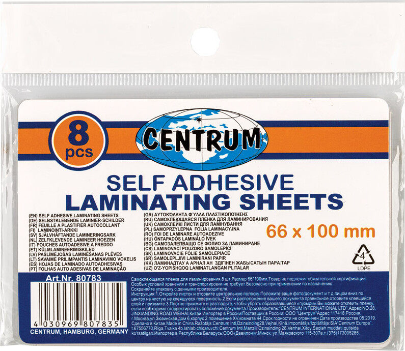 Lamineringslommer 100 Stk Centrum