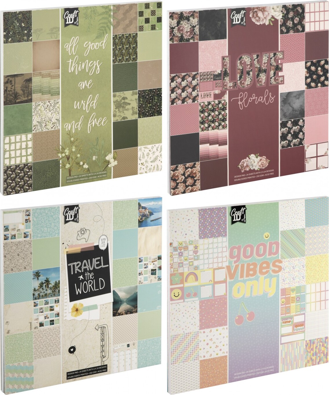 Mønstret Papir Blok 25x25 250 Ark Assorteret