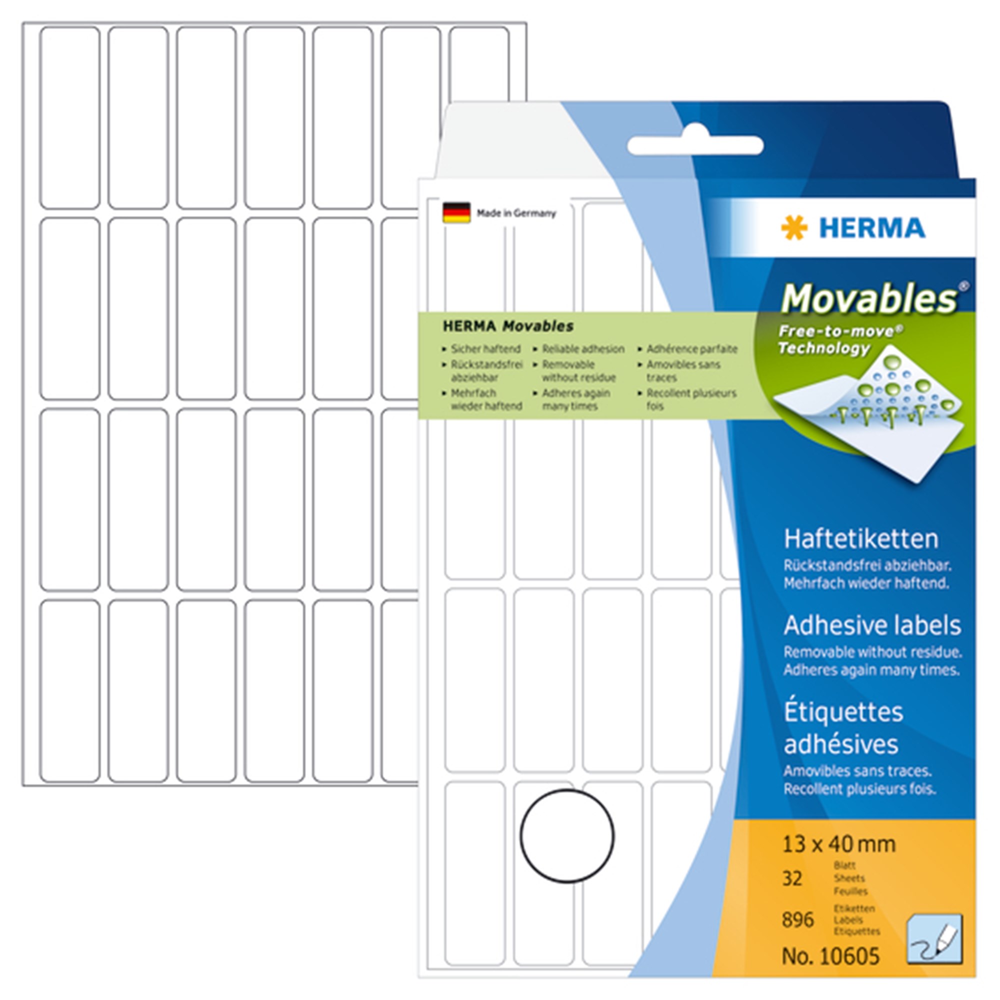 Restparti: Herma Etiket Manuel Aftagelig 13x40 Hvid 896