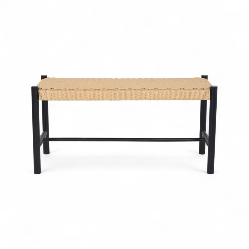 Shine Bænk Sort Natur Papir Flet L90cm D36cm H45cm