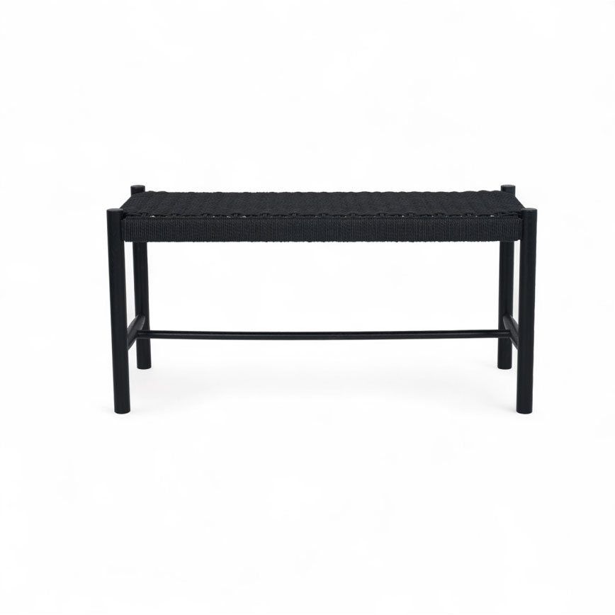 Shine Bænk Sort Sort Papir Flet L90cm D36cm H45cm