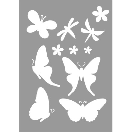 Stencils Skabelon Sommerfugle Blomster