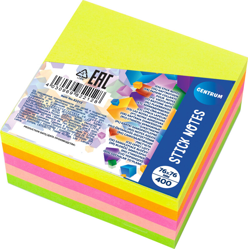 Sticknotes 400 Ark Neon Assorterede Centrum