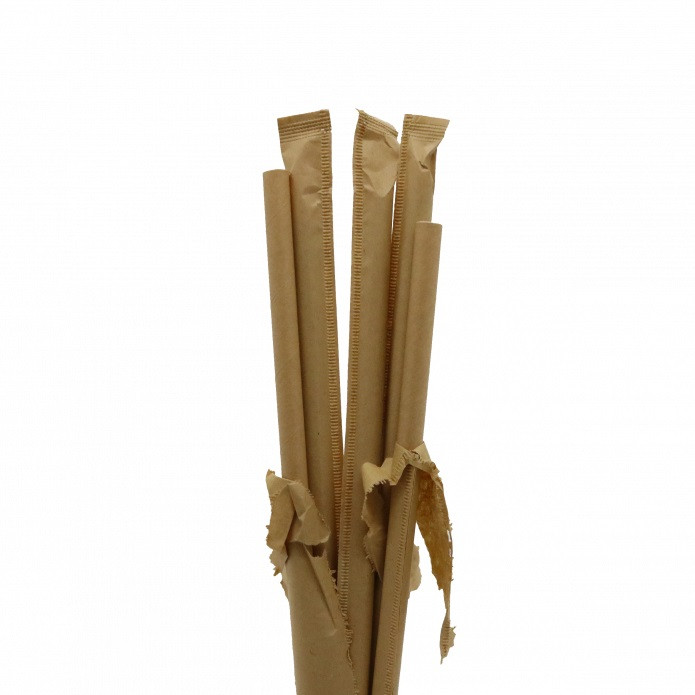 Sugerør Papir ø8x220 Natur Singlepakket 100 Stk