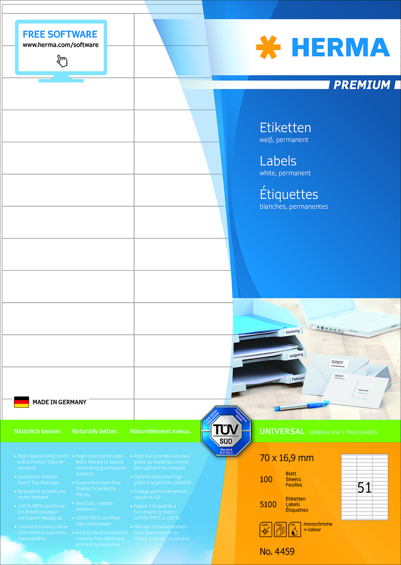 Udgår: Herma Etiket Premium 70x16 5100