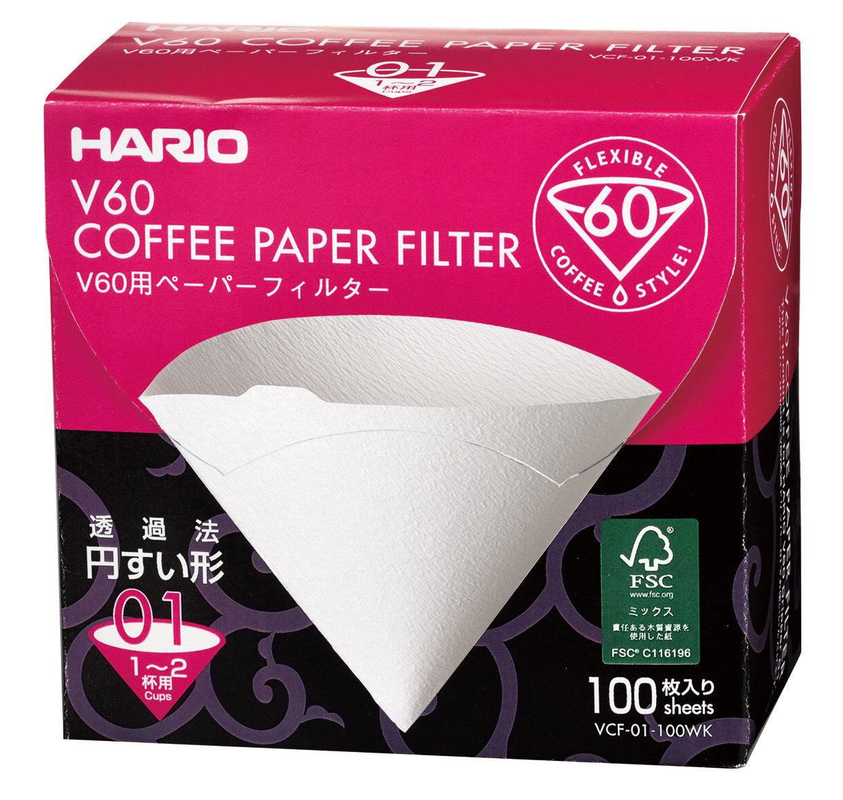V60 Filter Paper 100 Stk Kasse Hvid