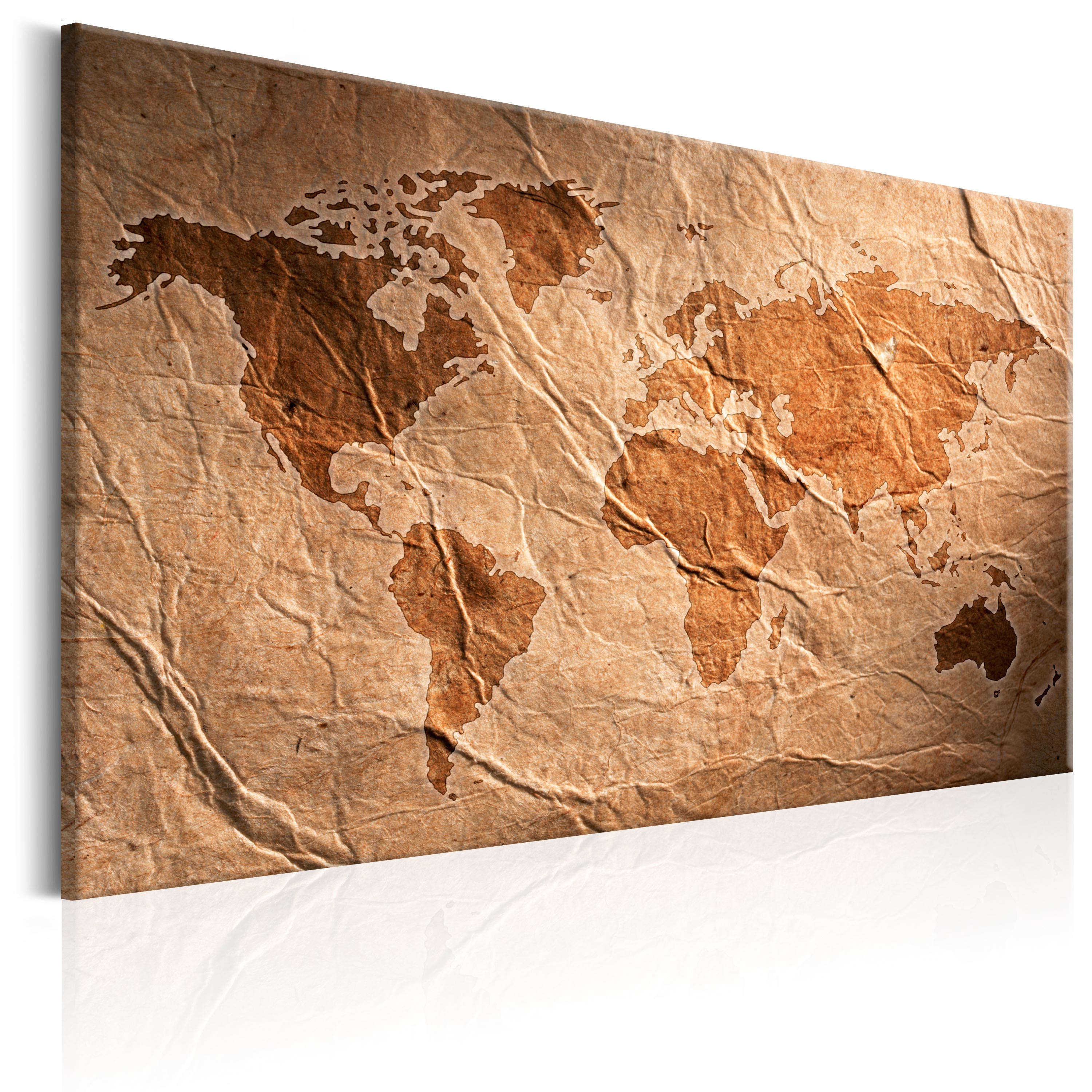 Artgeist Paper Map Verdenskort Med Gammelt Papir Look Trykt Lærred Flere Størrelser 120x80
