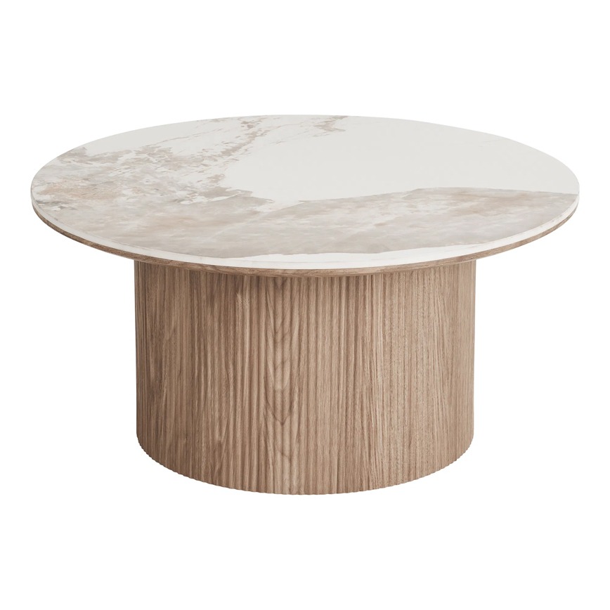 Athens Sofabord Keramik Bordplade Mdf Dekor Papir Sokkel Dia80cm H40cm