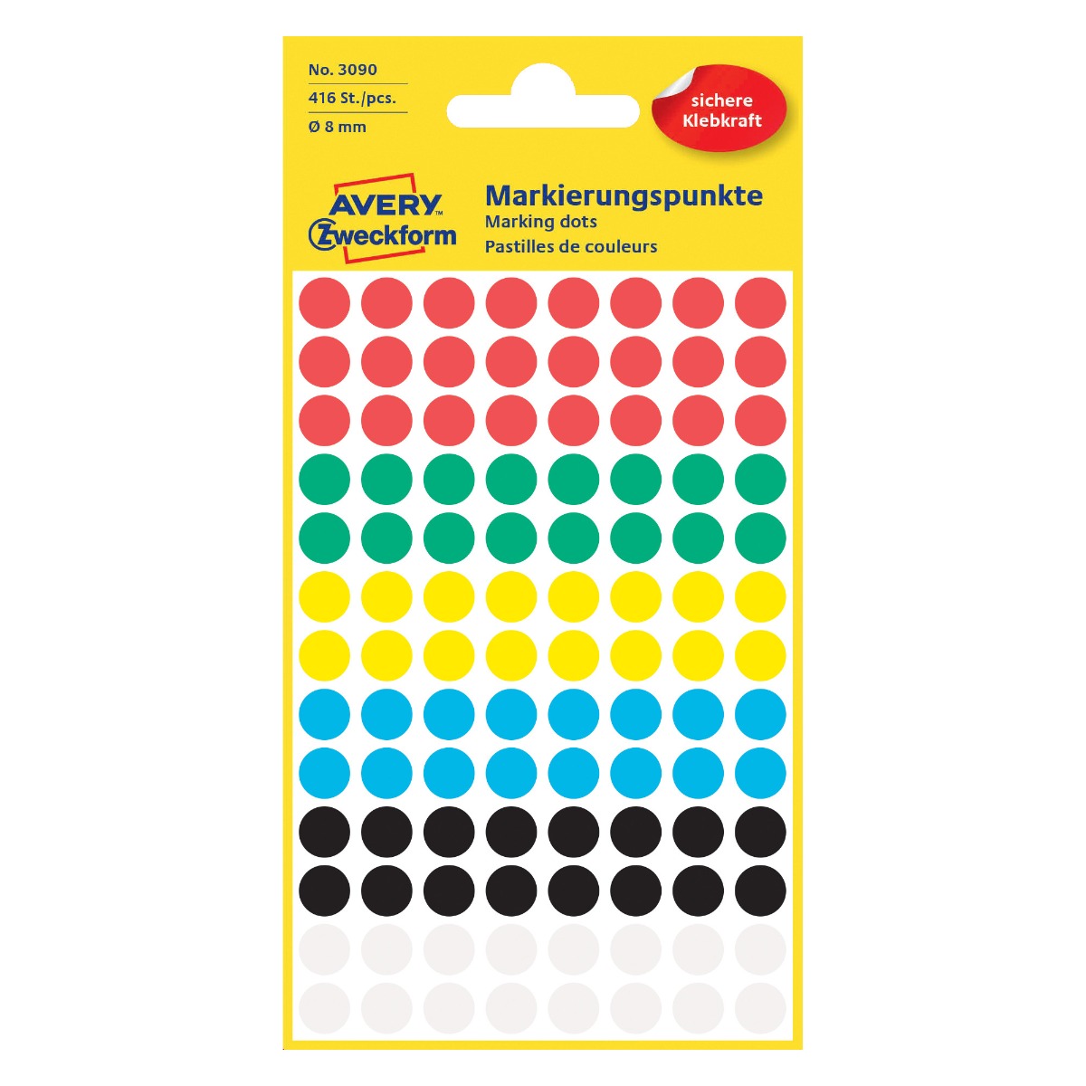 Avery Manuel Etiket ø8mm Ass Farver 416