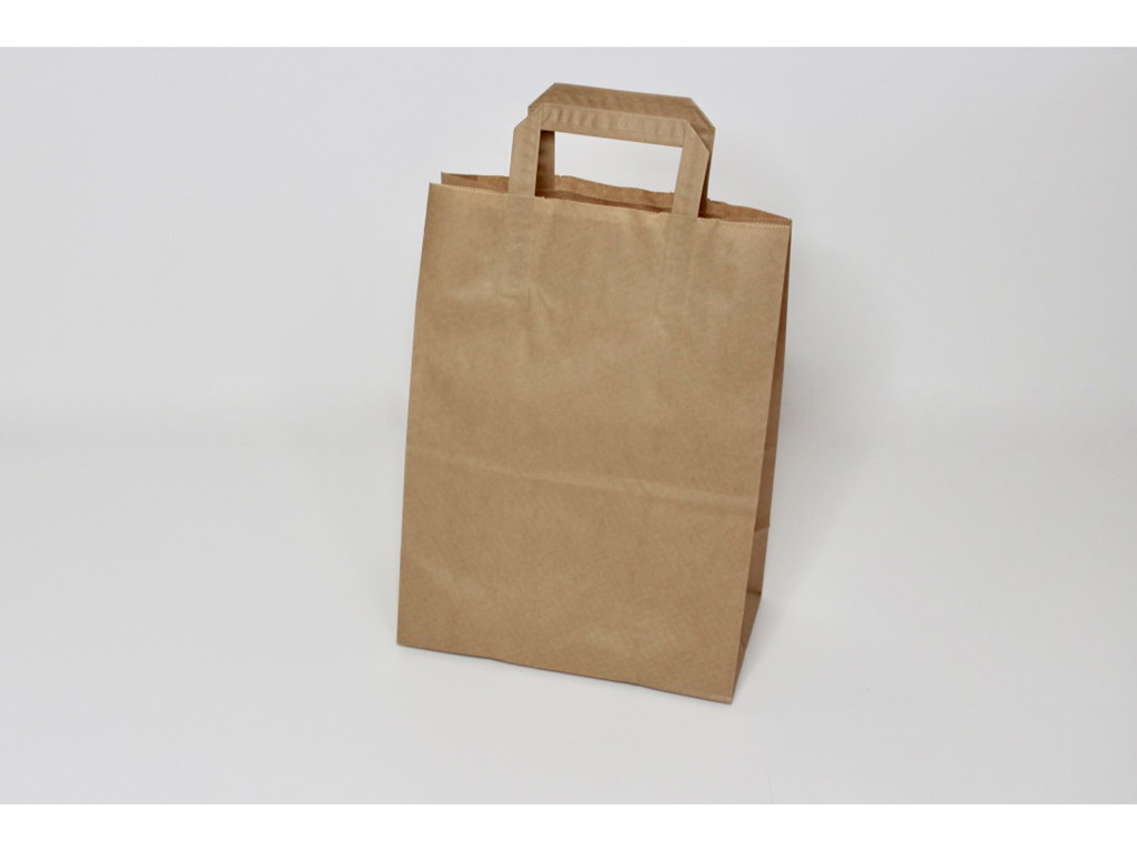 Bærepose Papir Brun 250x150x335mm Liter Med Flad Hank 200 Stk