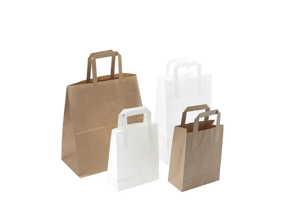 Bærepose Papir Hvid 350x170x245mm Liter Med Flad Hank 200 Stk
