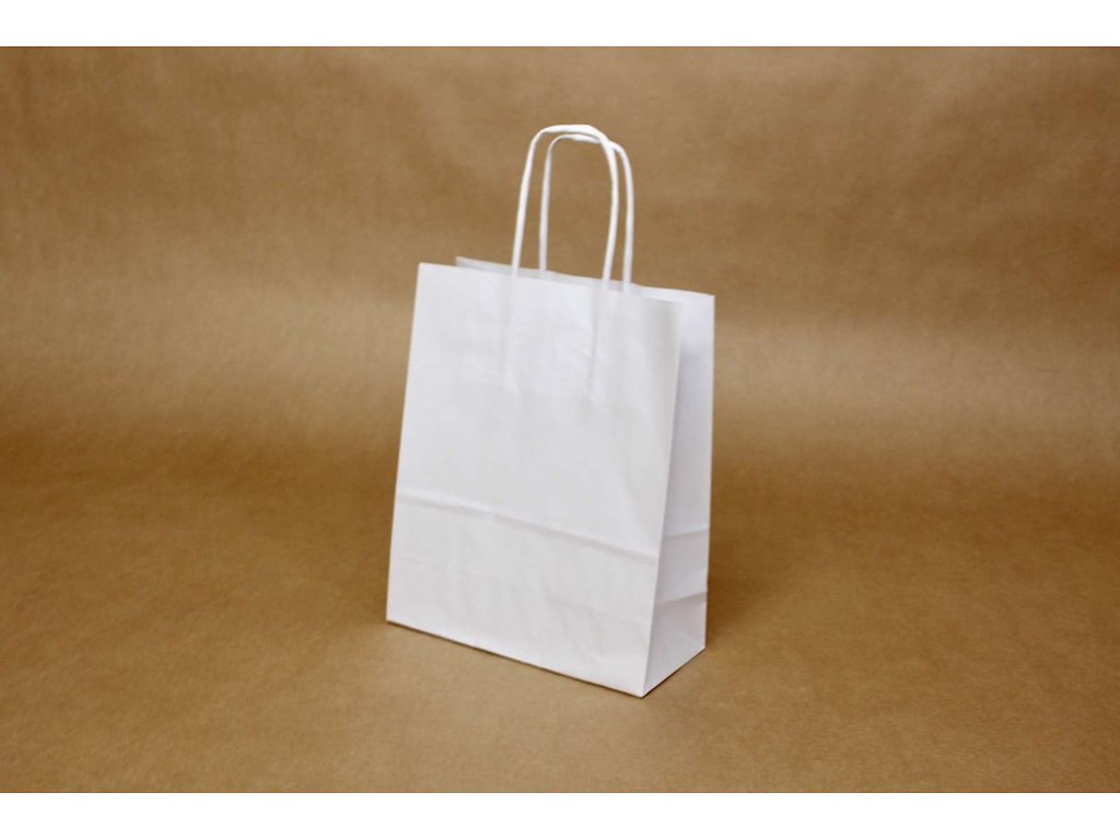 Bærepose Papir Hvid 180x80x220mm Liter Med Snoet Hank 300 Stk
