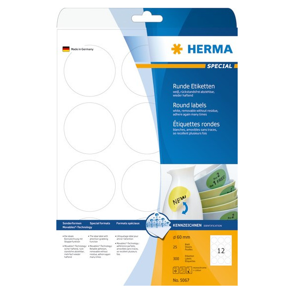Herma Etiket Aftagelig ø60 300 Stk