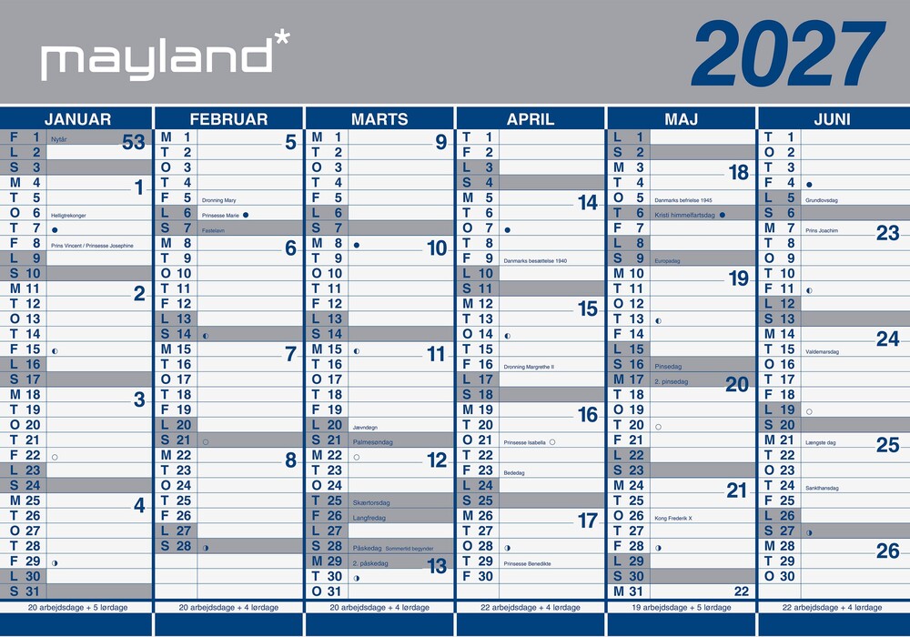 Kæmpekalender 2027 Papir Rør 2x6 Mdr Mayland 100