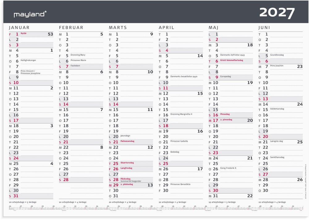 Kontorkalender 2027 Moderne Mayland